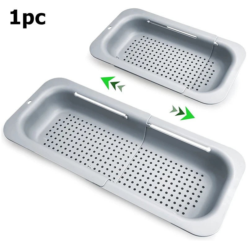 Expandable over-the-sink colander green extended