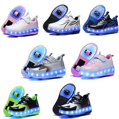 High-top roller shoes purple LED lights on