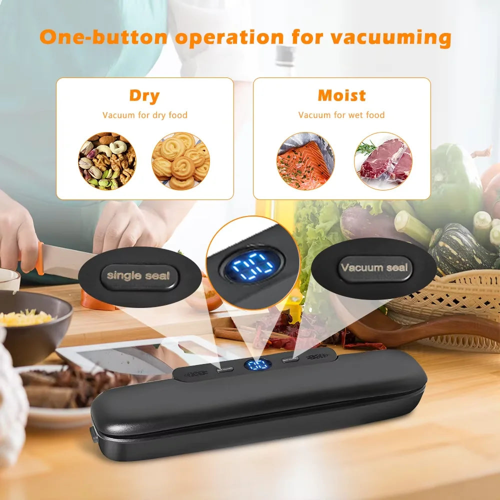 Vacuum sealer sealing food bag close-up