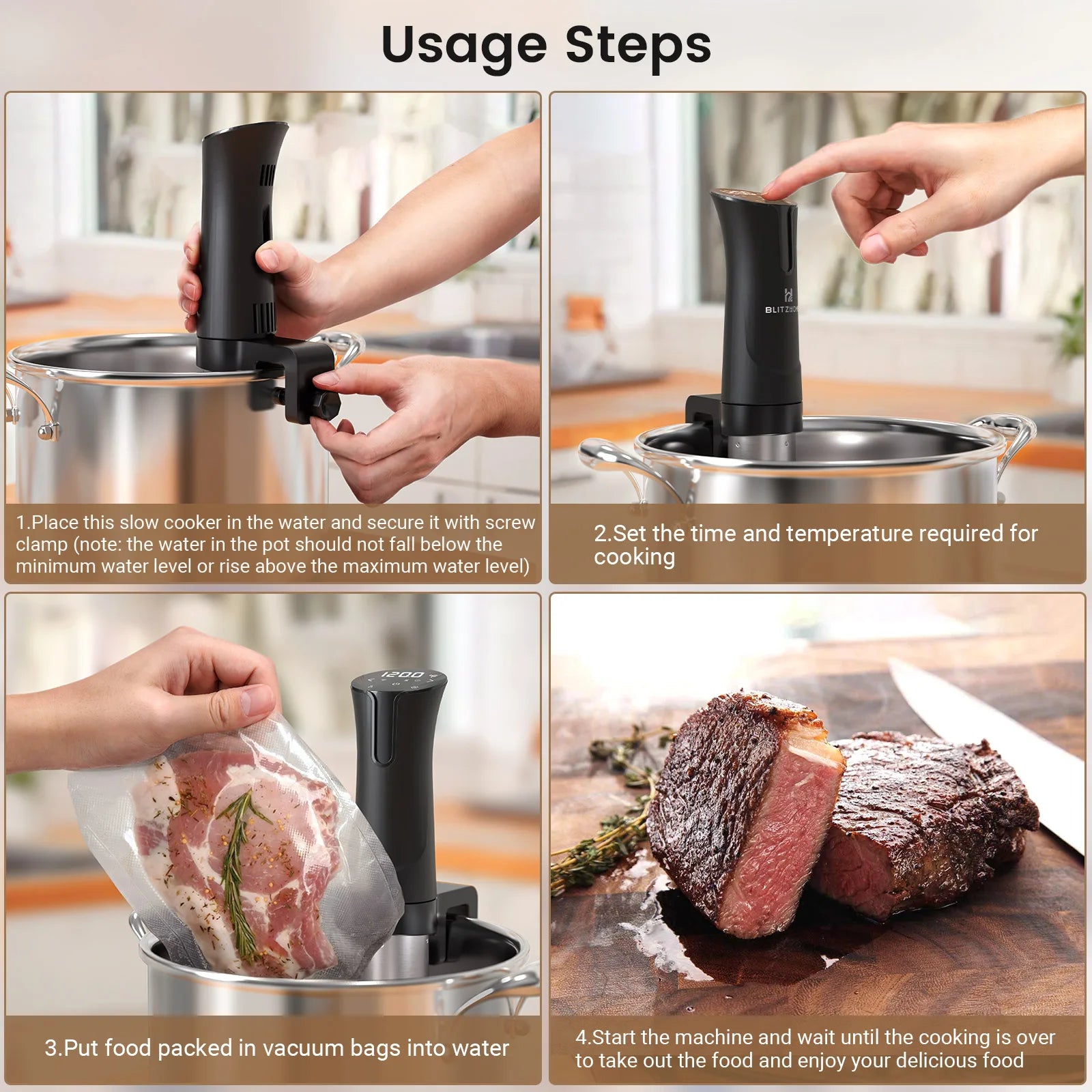 Sous vide cooker packaging and contents
