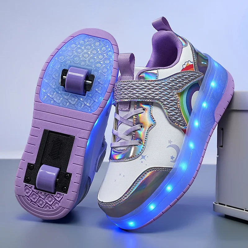 High-top skate shoes sole two-wheel design