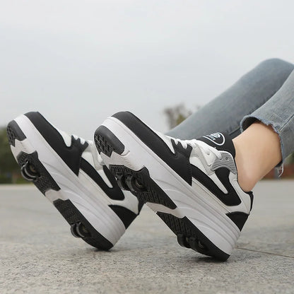 Kids roller shoes khaki color leather upper