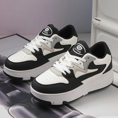 Four-wheel kids roller skate shoes pink leather