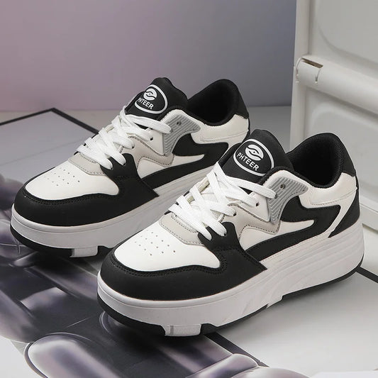 Four-wheel kids roller skate shoes pink leather