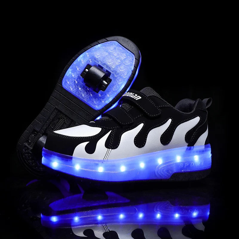 LED roller shoes dark green USB charging port