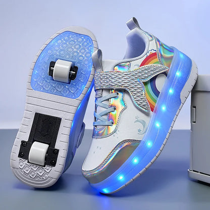 Kids roller skate shoes silver color side view