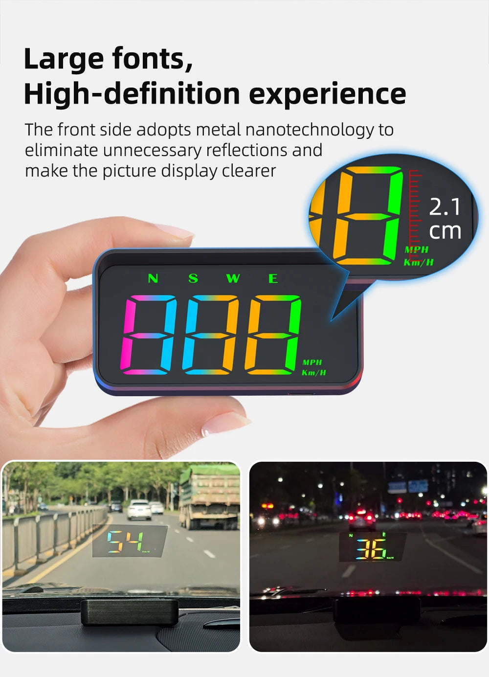 GPS head-up display night driving mode