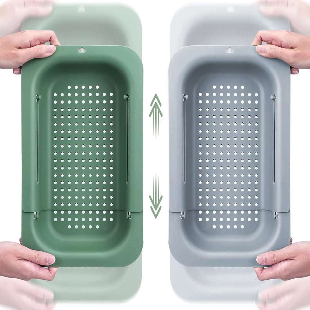 Expandable over-the-sink colander green extended