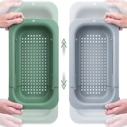 Expandable over-the-sink colander green extended