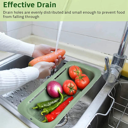 Over-the-sink colander grey color rinsing vegetables