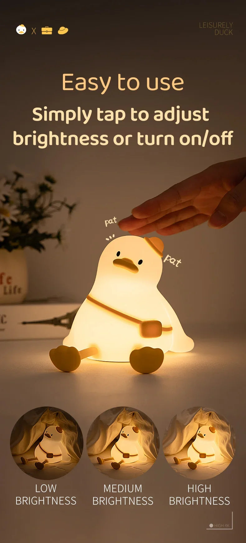 Cute duck night light style A glowing yellow
