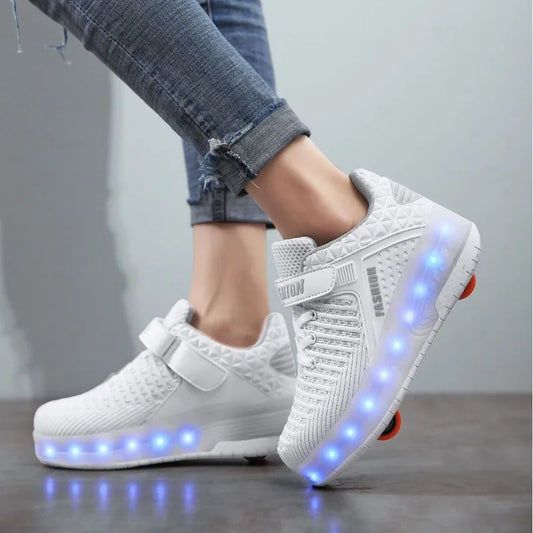 Kids LED glowing roller skate sneakers pink