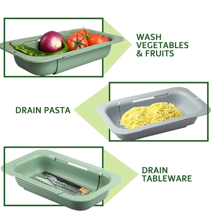 Colander extended 16.5 inches across sink