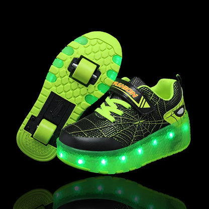 Kids LED high-top roller skate shoes pink glowing