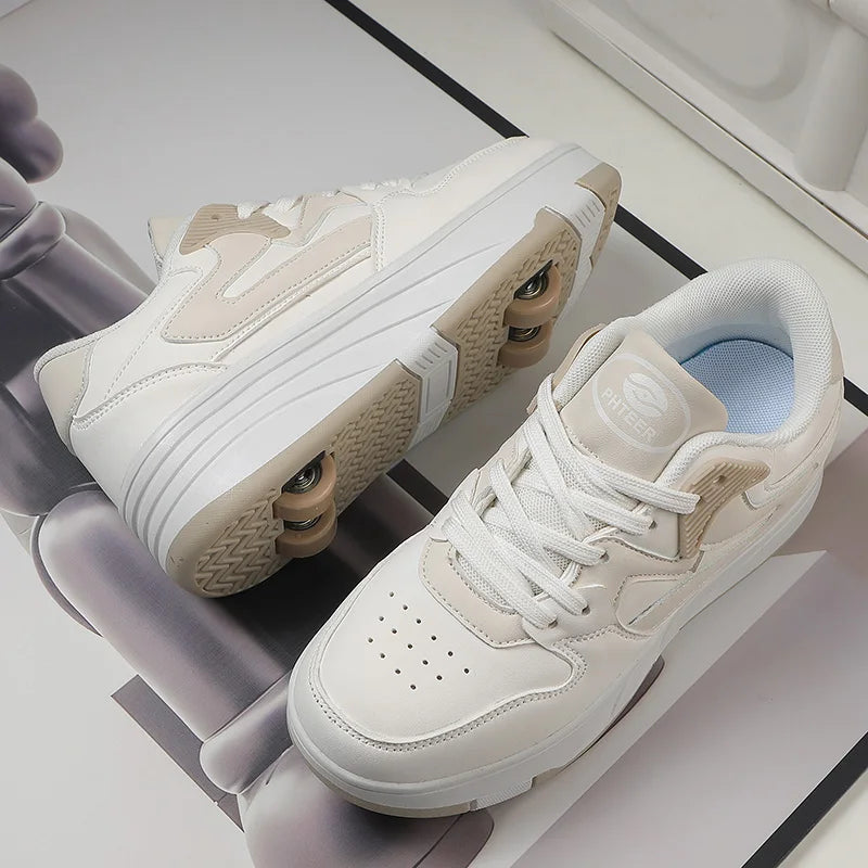 Kids leather skate shoes TPR outsole close-up