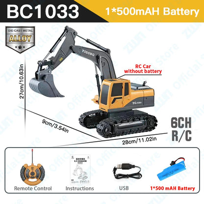 RC excavator digging sand outdoor play