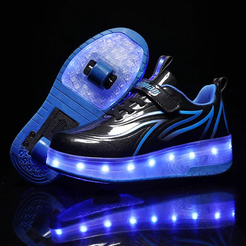 LED roller shoes dark green USB charging port