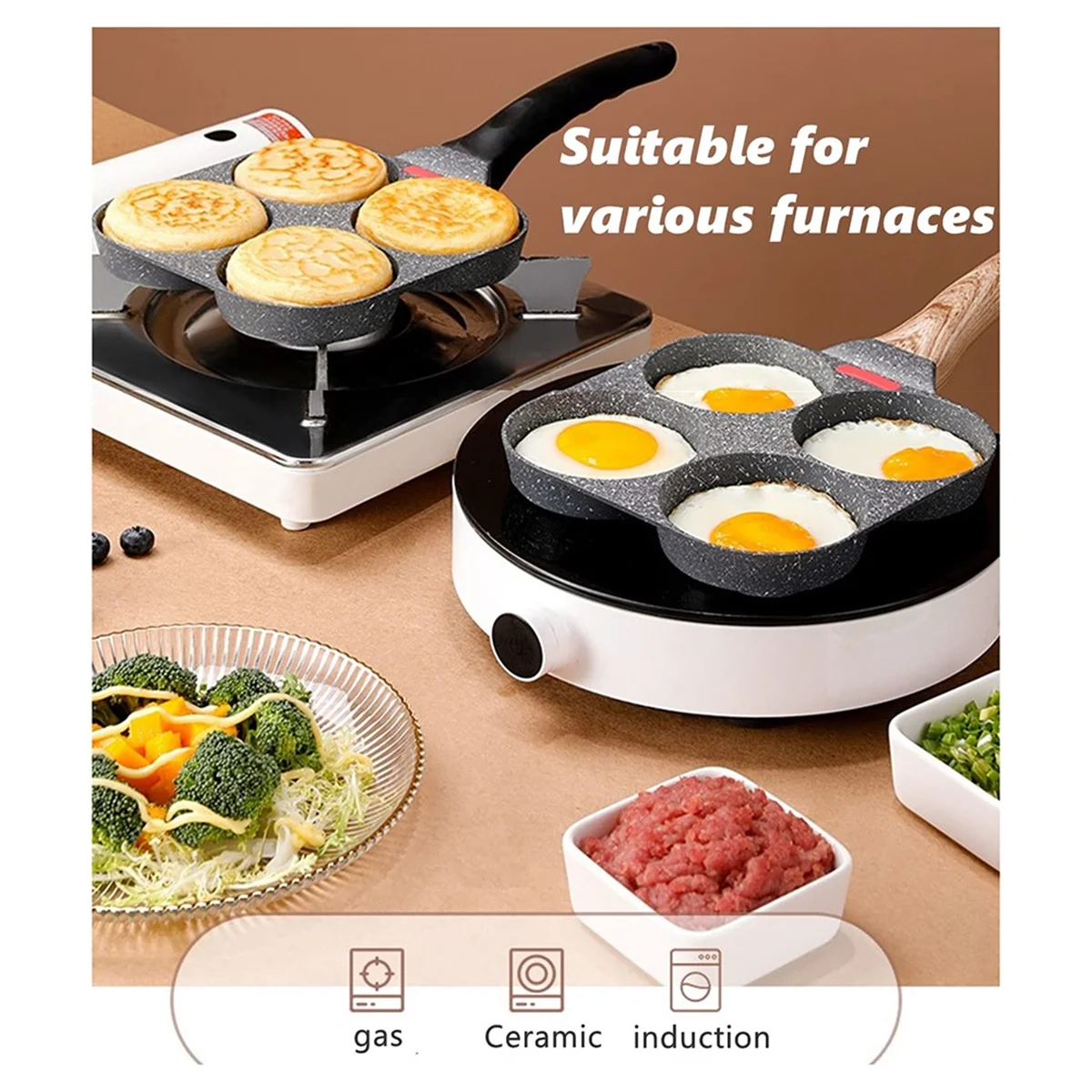 Versatile 4 Cup Egg Pan Nonstick And Healthy Granite Egg Frying Pan Versatile Breakfast Skillet For Eggs Pancakes Plett Crepes D