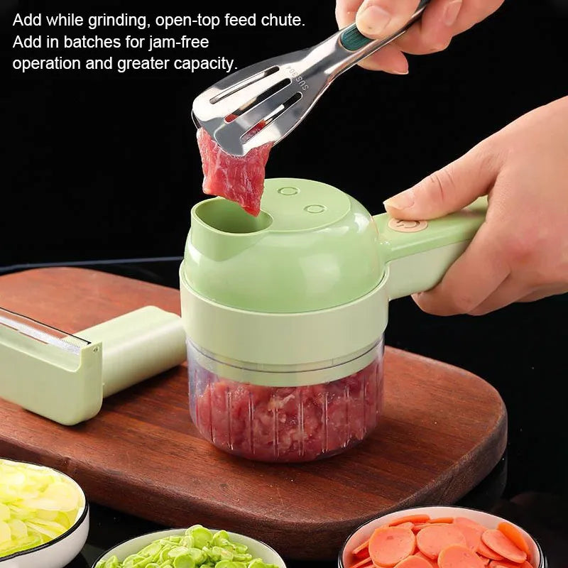 Electric garlic masher attachment in use
