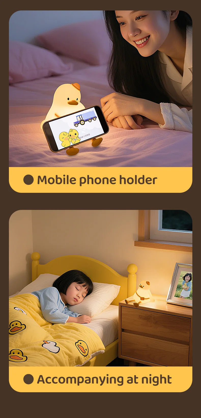 Duck night light style E on kids shelf