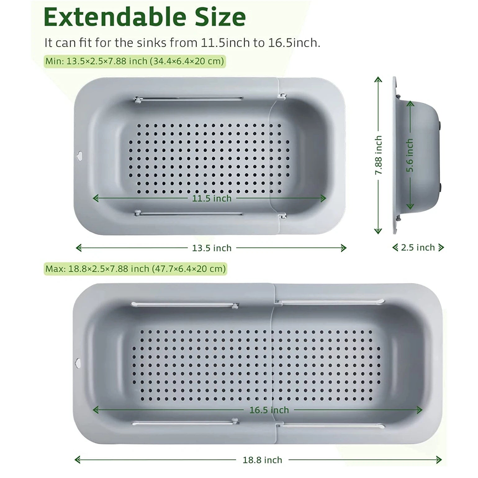 Expandable colander adjustable width feature
