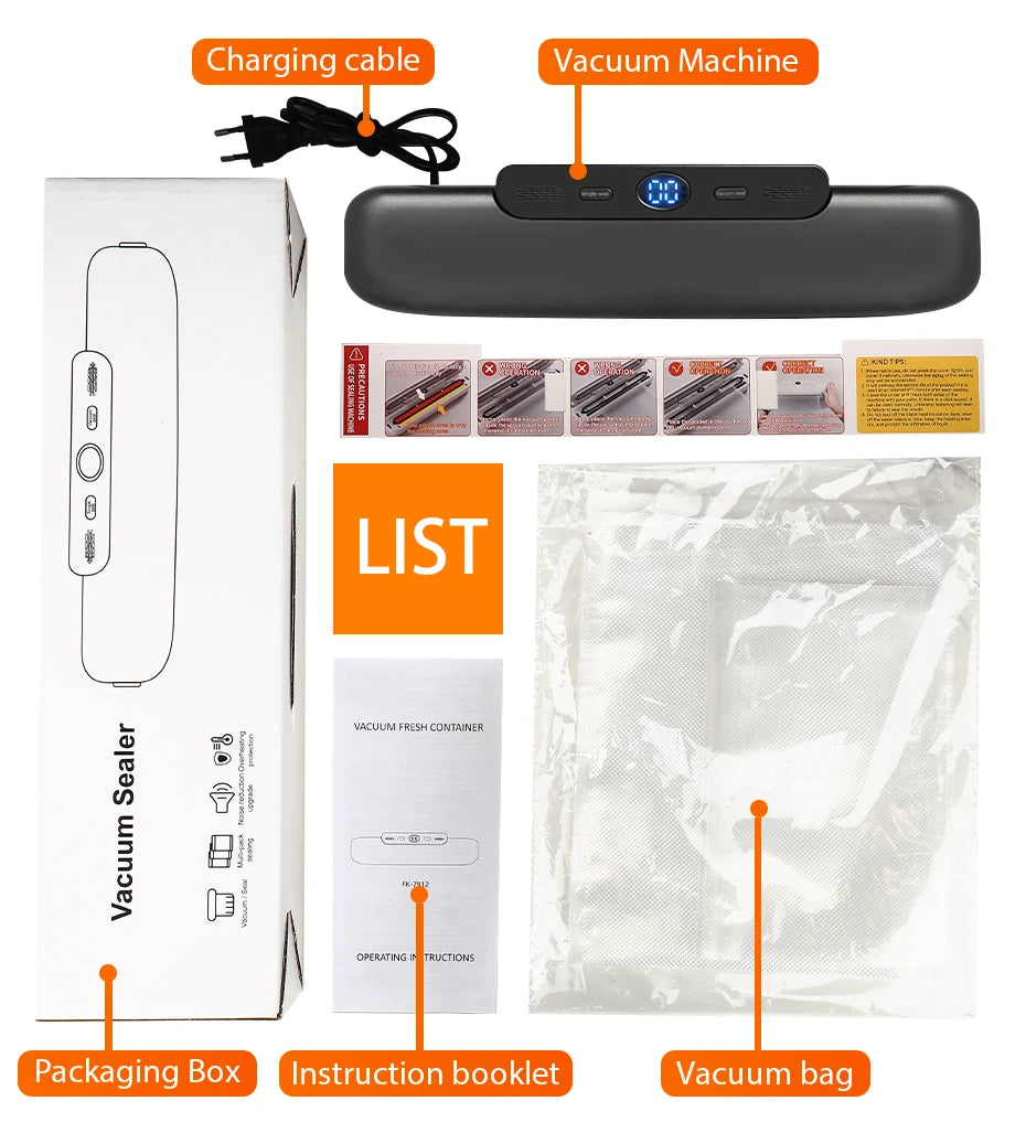 Vacuum sealer sealing food bag close-up