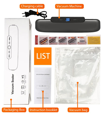 Vacuum sealer sealing food bag close-up