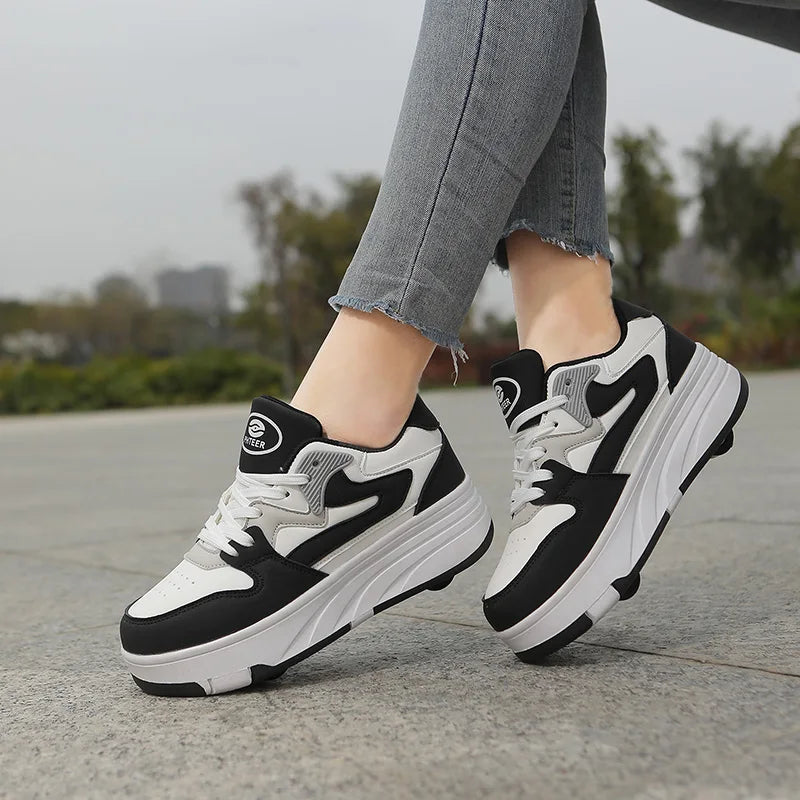 Four-wheel skate shoes purple color side view