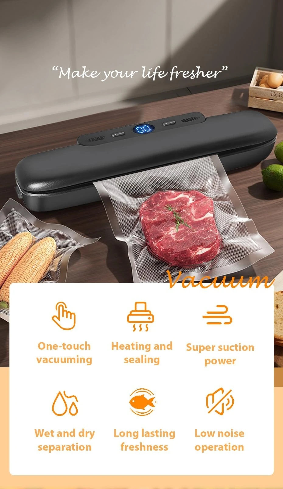 Vacuum sealer LED indicator light on