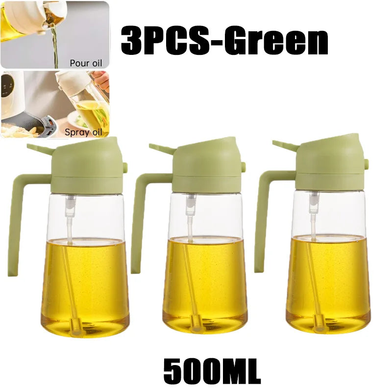 Oil mister spraying olive oil on pan