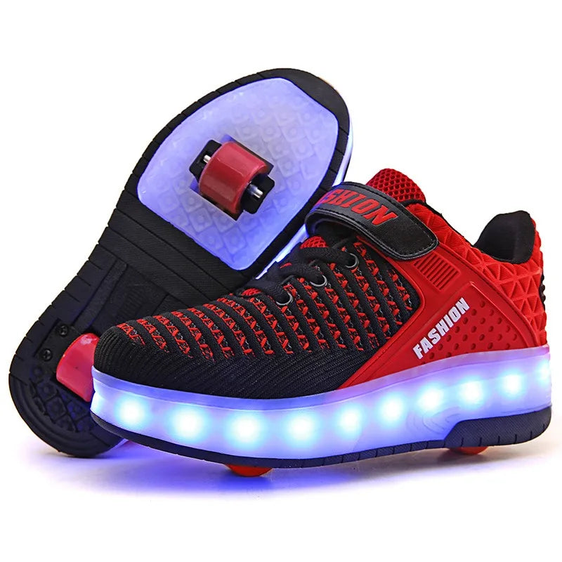 LED skate sneakers red color outdoor play