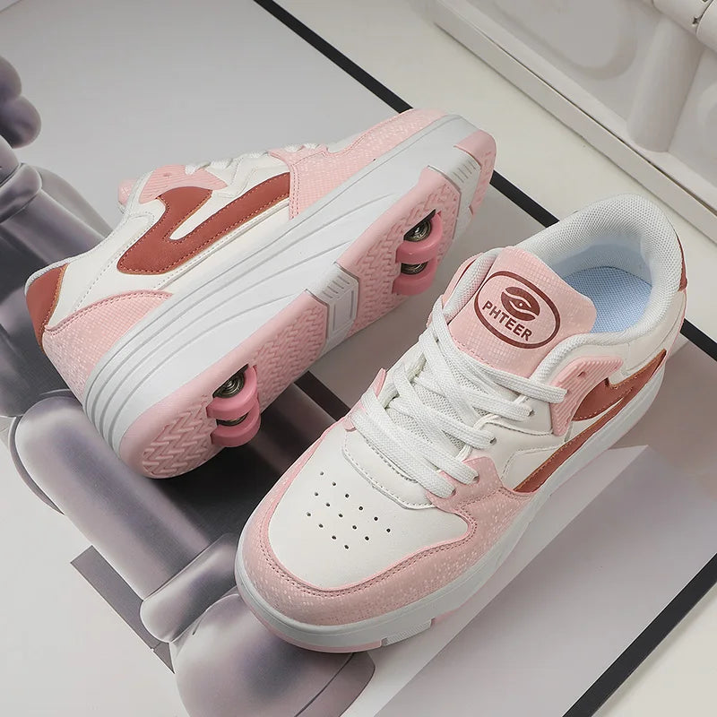 Four-wheel skate shoes black white color