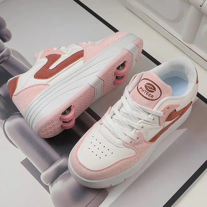 Four-wheel skate shoes black white color