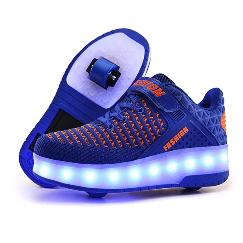 Kids roller sneakers blue color side view